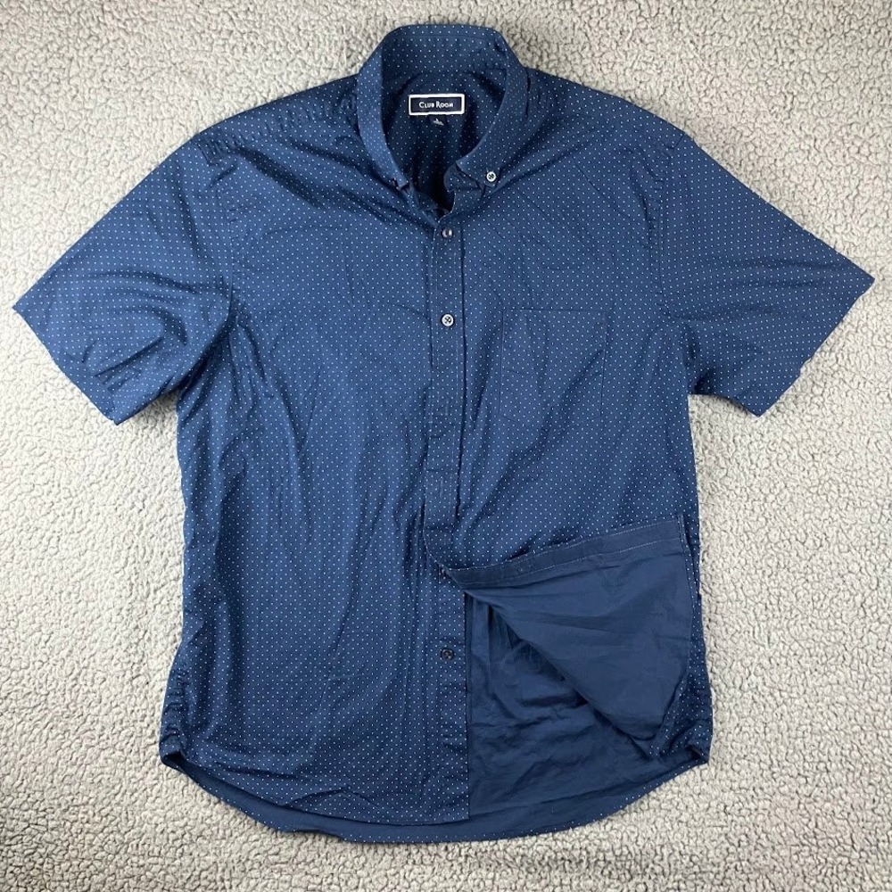 Club Room Mens Navy Blue Polka Dot Short Sleeve Button Down Shirt Large
